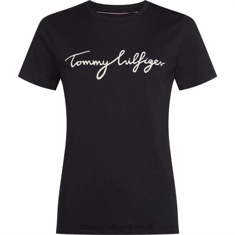 الماجستير الأسود 017 Tommy Hilfiger تيشيرت نسائي برسوم جرافيك من تومي هيريتيج 4464419710