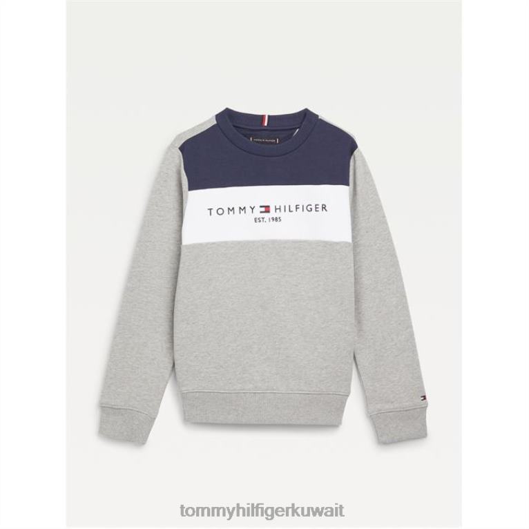 الرمادي ص01 Tommy Hilfiger سترة تومي الأساسية برقبة دائرية للأولاد الصغار 4464420496