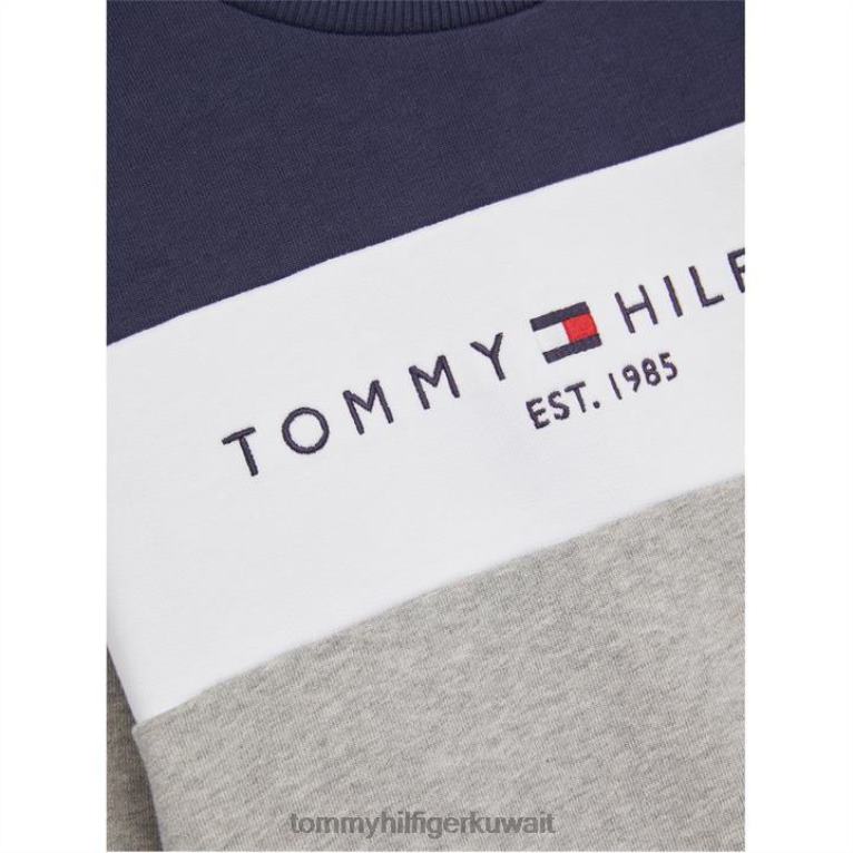 الرمادي ص01 Tommy Hilfiger سترة تومي الأساسية برقبة دائرية للأولاد الصغار 4464420496