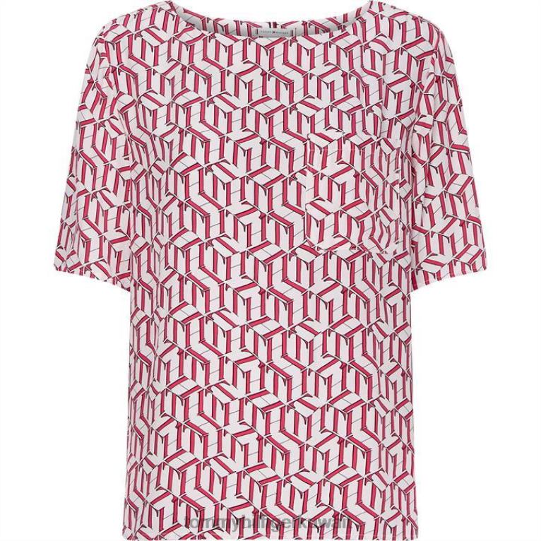 وردي فاتح 0jw Tommy Hilfiger بلوزة بأكمام قصيرة ومونوجرام 4464420821