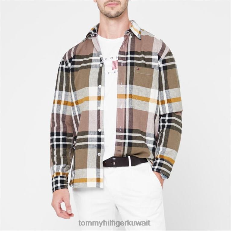 مدينة رمادي داكن 0m7 Tommy Hilfiger قميص كبير من القطن والكتان chk rf 4464419920