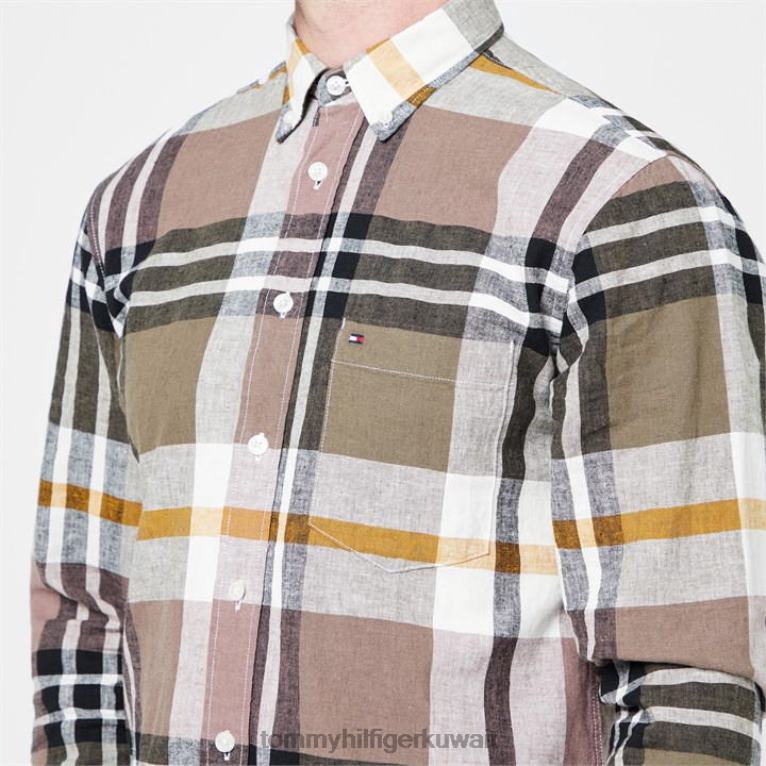مدينة رمادي داكن 0m7 Tommy Hilfiger قميص كبير من القطن والكتان chk rf 4464419920