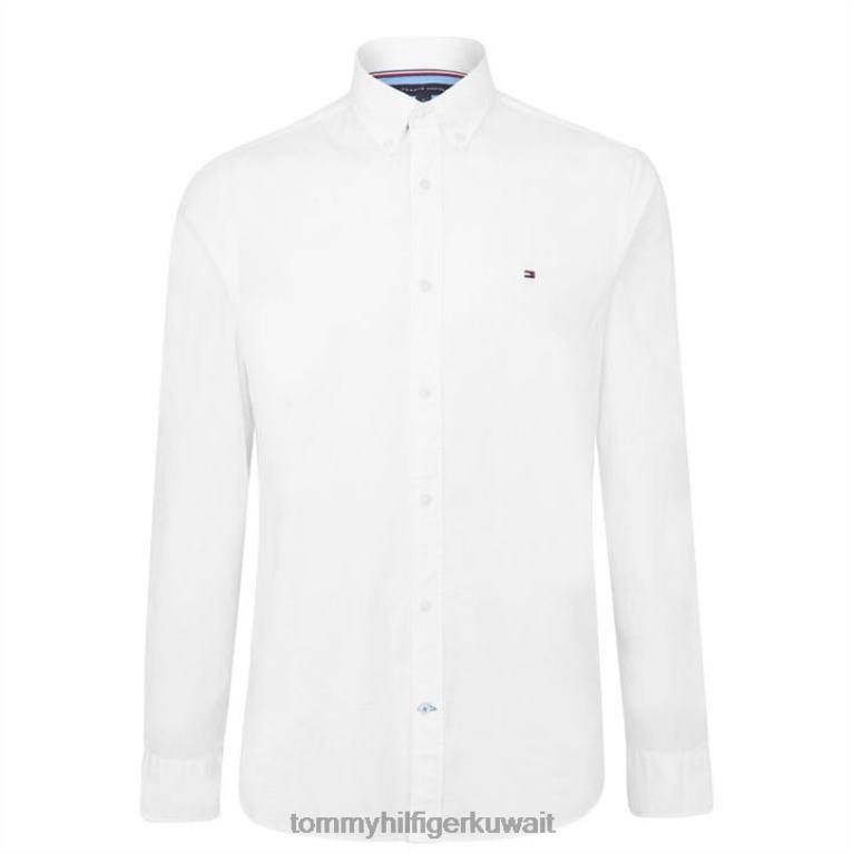 الأبيض 100 Tommy Hilfiger قميص بوبلين مطاطي بأكمام طويلة 4464419558