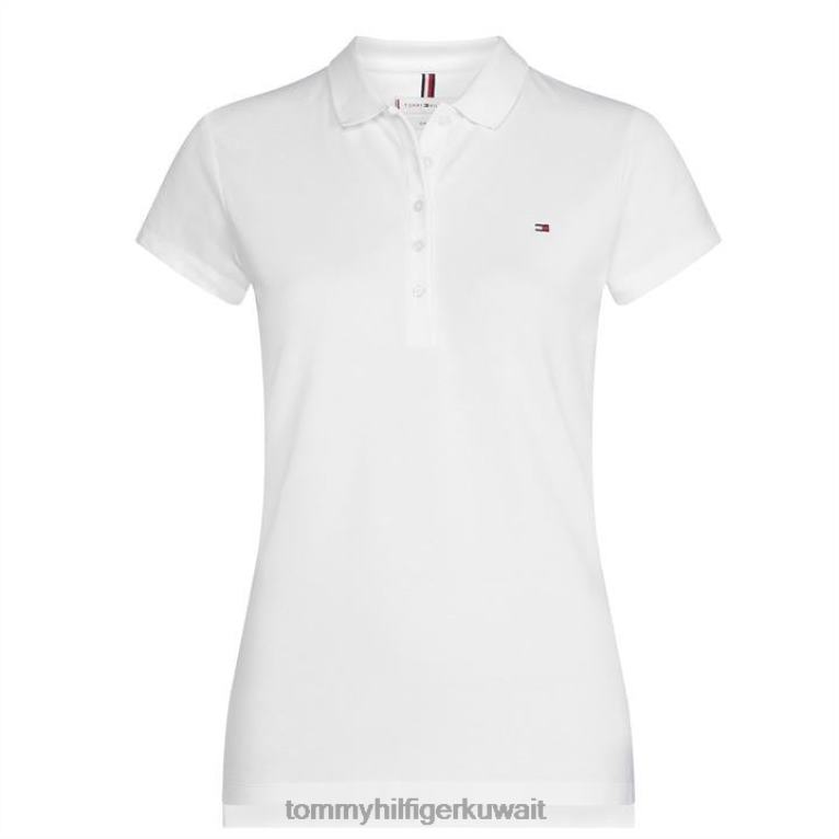 الأبيض الكلاسيكي 100 Tommy Hilfiger قميص بولو تراثي بأكمام قصيرة وقصة ضيقة للسيدات 4464419559