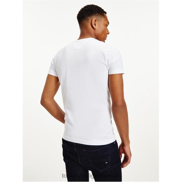 الأبيض 100 Tommy Hilfiger تي شيرت كور مرن برقبة على شكل حرف V بقصة ضيقة 4464419658