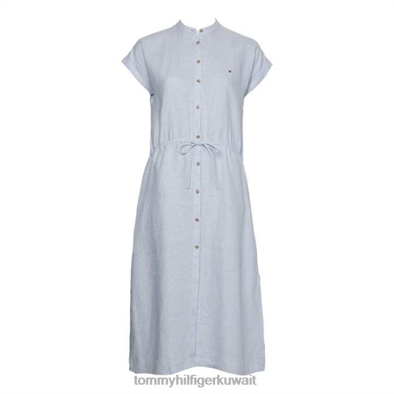 الأزرق ج10 Tommy Hilfiger فستان قميص كتان متوسط ​​الطول ss 4464420188