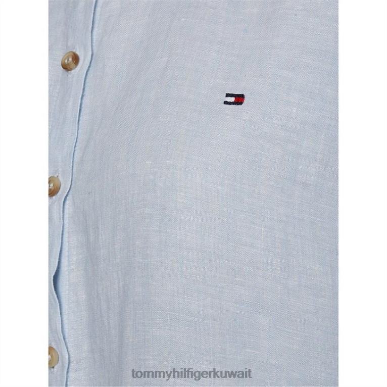 الأزرق ج10 Tommy Hilfiger فستان قميص كتان متوسط ​​الطول ss 4464420188