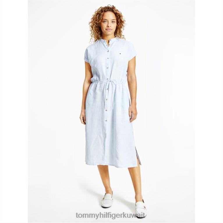 الأزرق ج10 Tommy Hilfiger فستان قميص كتان متوسط ​​الطول ss 4464420188