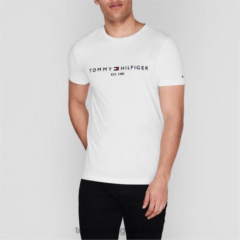 الأبيض 118 Tommy Hilfiger شعار طاقم الرقبة تي شيرت 4464419498