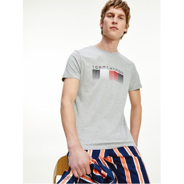الرمادي ص91 Tommy Hilfiger تي شيرت برسومات باهتة 4464420281