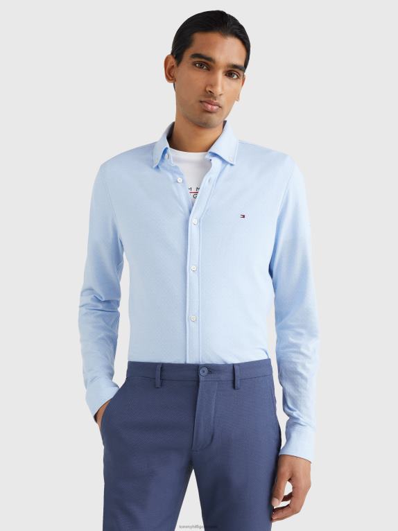 أزرق فاتح/أبيض Tommy Hilfiger قميص منسوج بقصة ضيقة من 1985 446441197