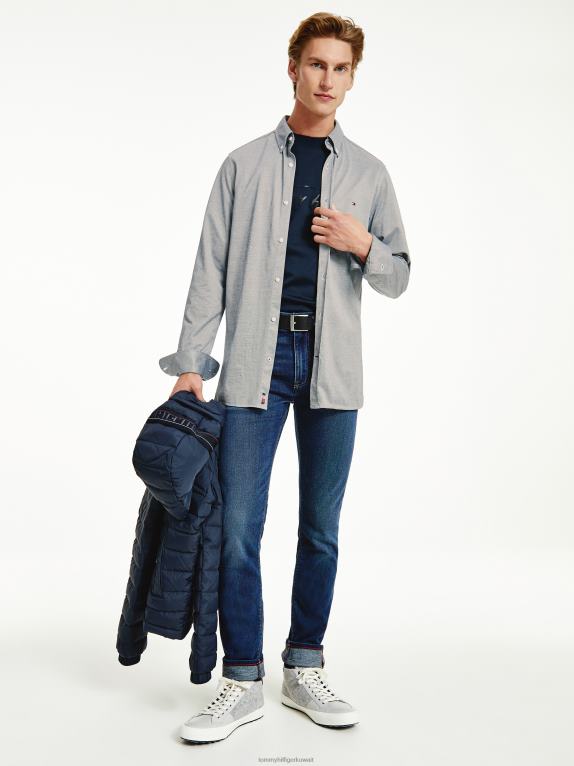 البحرية الكربونية Tommy Hilfiger قميص جاكار منسوج بقصة ضيقة 1985 446441199