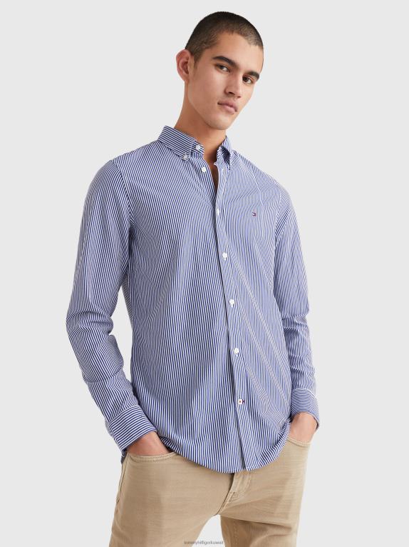 البحرية / الأبيض Tommy Hilfiger قميص بقصة ضيقة وشريط منسوج من عام 1985 446441229