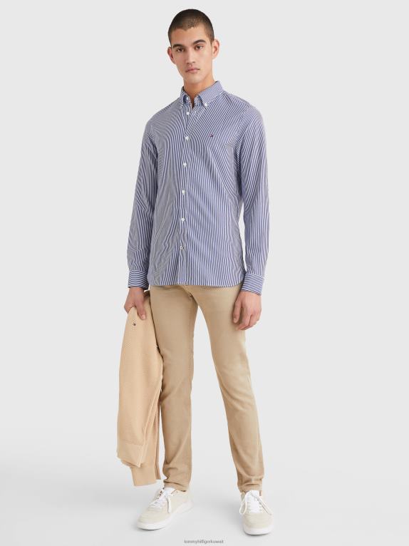 البحرية / الأبيض Tommy Hilfiger قميص بقصة ضيقة وشريط منسوج من عام 1985 446441229