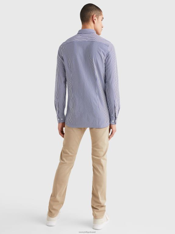 البحرية / الأبيض Tommy Hilfiger قميص بقصة ضيقة وشريط منسوج من عام 1985 446441229