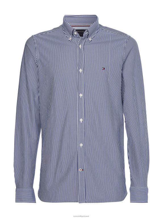 البحرية / الأبيض Tommy Hilfiger قميص بقصة ضيقة وشريط منسوج من عام 1985 446441229