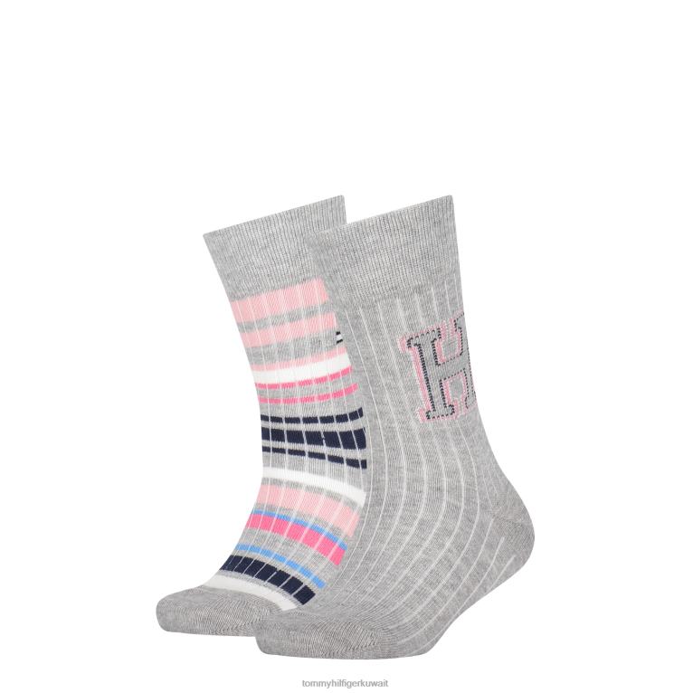 مزيج رمادي فاتح / ص Tommy Hilfiger عبوة من 2 جوارب مضلعة للأطفال متعدد الألوان 44644183