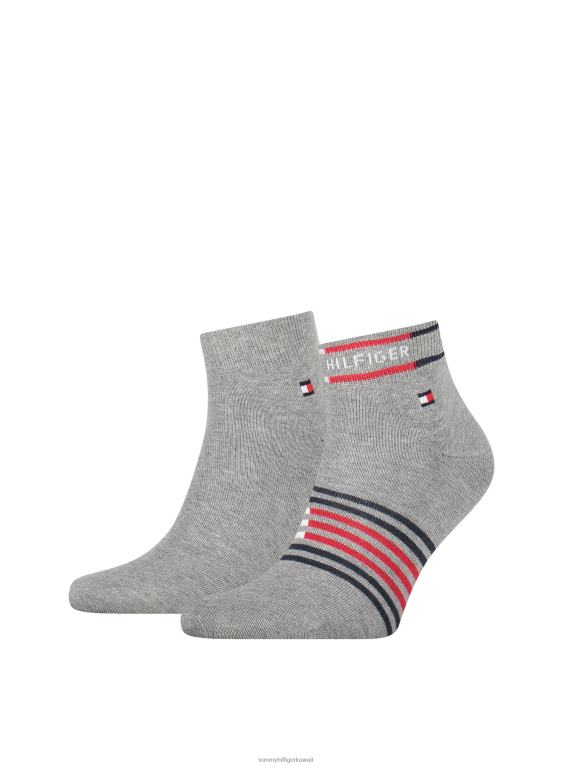 مزيج رمادي متوسط Tommy Hilfiger عبوة من 2 جوارب بريتون مخططة بطول ربع 446441935