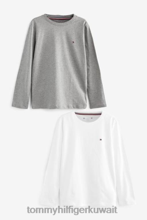 أبيض Tommy Hilfiger تيشيرتات قطنية طويلة الأكمام - عبوة من 2 قطعة 446443435