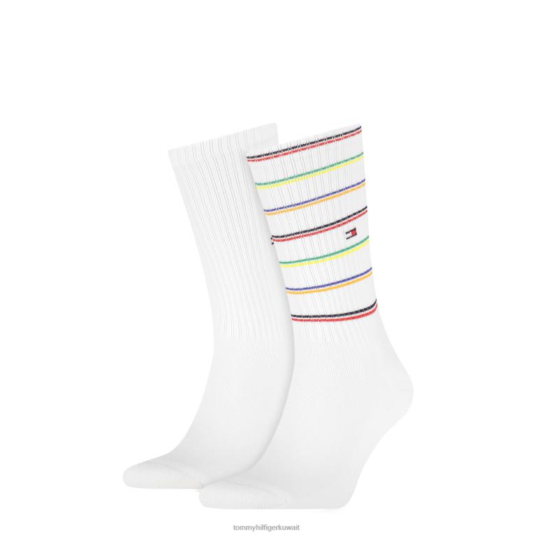 أبيض Tommy Hilfiger عبوة من 2 جوارب رياضية مخططة 44644574