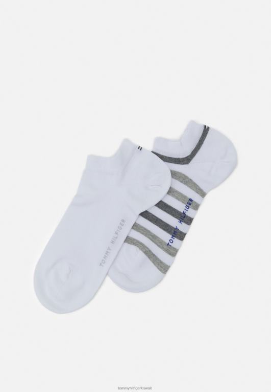 أبيض Tommy Hilfiger حذاء رياضي ثنائي الخطوط للرجال، عبوة من 2 جوارب للتدريب 446446756