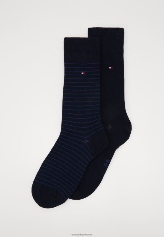 أزرق Tommy Hilfiger جوارب رجالية صغيرة مخططة، عبوة من 2 جوارب 446446775