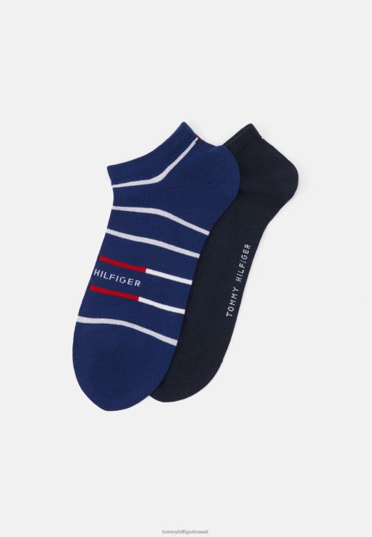 أزرق أبيض Tommy Hilfiger حذاء رياضي رجالي بريتون مخطط، عبوة من 2 جوارب 446446919