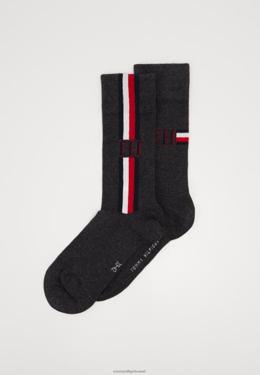 مزيج رمادي متوسط Tommy Hilfiger جورب أيقوني شريطي، عبوة من 2 جوارب 446446926