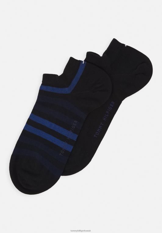 البحرية المظلمة Tommy Hilfiger حذاء رياضي ثنائي الخطوط للرجال، عبوة من 2 جوارب للتدريب 446446995