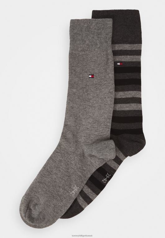مزيج رمادي متوسط Tommy Hilfiger جورب ثنائي الخطوط، عبوة من 2 جوارب 446447002