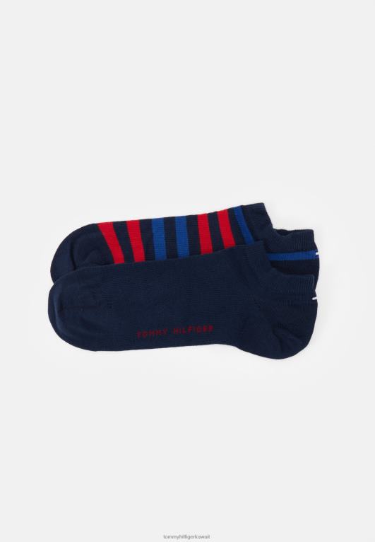 أزرق أحمر Tommy Hilfiger حذاء رياضي ثنائي الخطوط للرجال، عبوة من 2 جوارب للتدريب 446447044