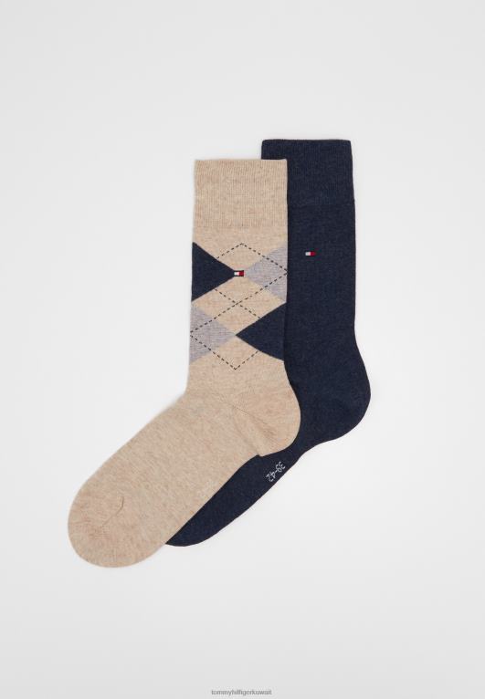 مزيج البيج Tommy Hilfiger الرجال تحقق من 2 حزمة من الجوارب 446447048