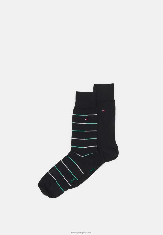 أسود Tommy Hilfiger جوارب رجالية مخططة، عبوة من 2 جوارب 446447049