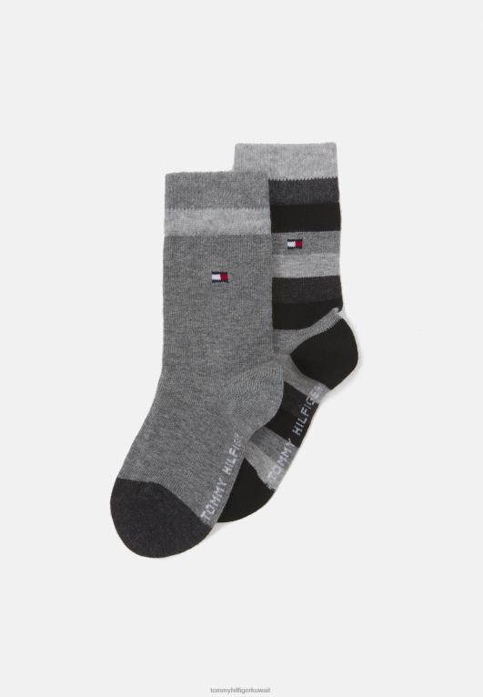 أسود Tommy Hilfiger جوارب مخططة أساسية للأطفال، عبوة من 2 جوارب للجنسين 446447768