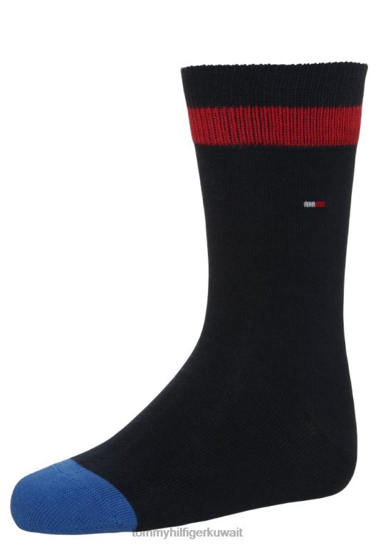 منتصف الليل الأزرق Tommy Hilfiger جوارب مخططة أساسية للأطفال، عبوة من 2 جوارب للجنسين 446448840