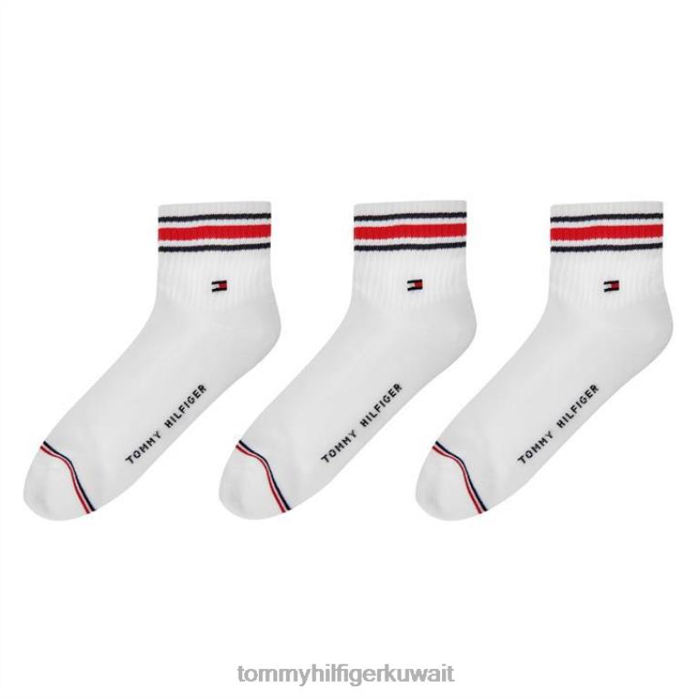 أبيض Tommy Hilfiger عبوة من 3 جوارب رياضية ربع للرجال 4464419962