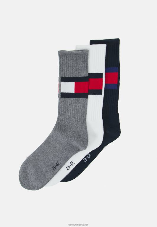 أبيض / كحلي / رمادي Tommy Hilfiger جوارب رجالية بعلم إيكوم، 3 قطع من الجوارب 446446972
