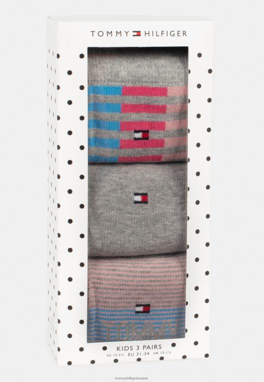مزيج رمادي فاتح/وردي Tommy Hilfiger صندوق هدايا للأطفال مكون من 3 جوارب للجنسين 446447041