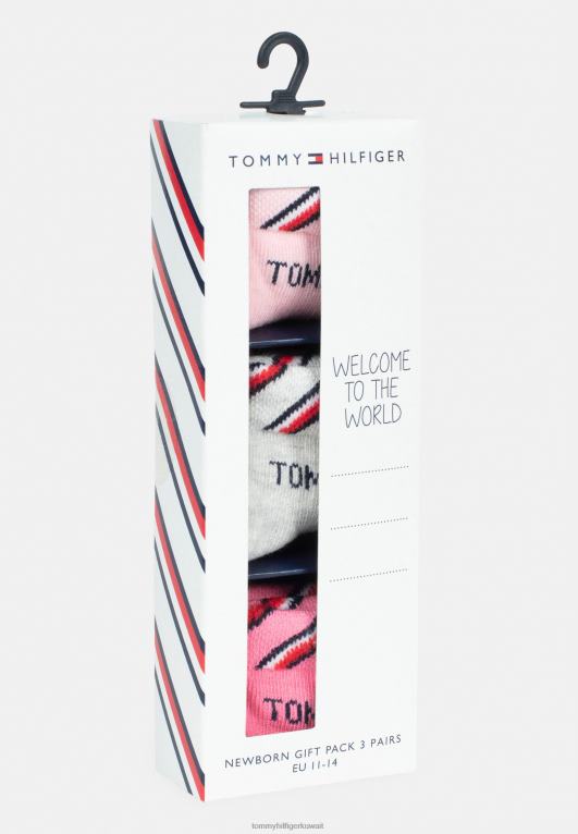 وردي/رمادي Tommy Hilfiger صندوق هدايا للأطفال حديثي الولادة للجنسين، 3 قطع من الجوارب 446447126
