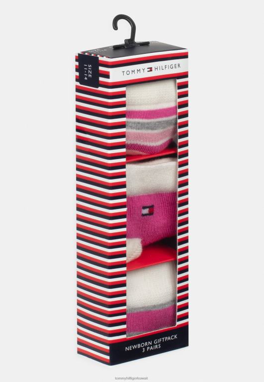 لون القرنفل Tommy Hilfiger صندوق هدايا مخطط للأطفال حديثي الولادة مكون من 3 جوارب للجنسين 446447149