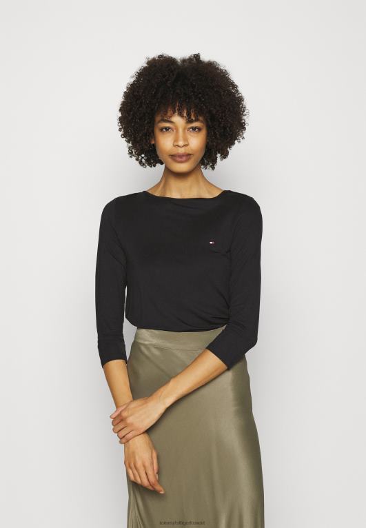 أسود Tommy Hilfiger تي شيرت برقبة قارب وأكمام طويلة 3/4 446448171