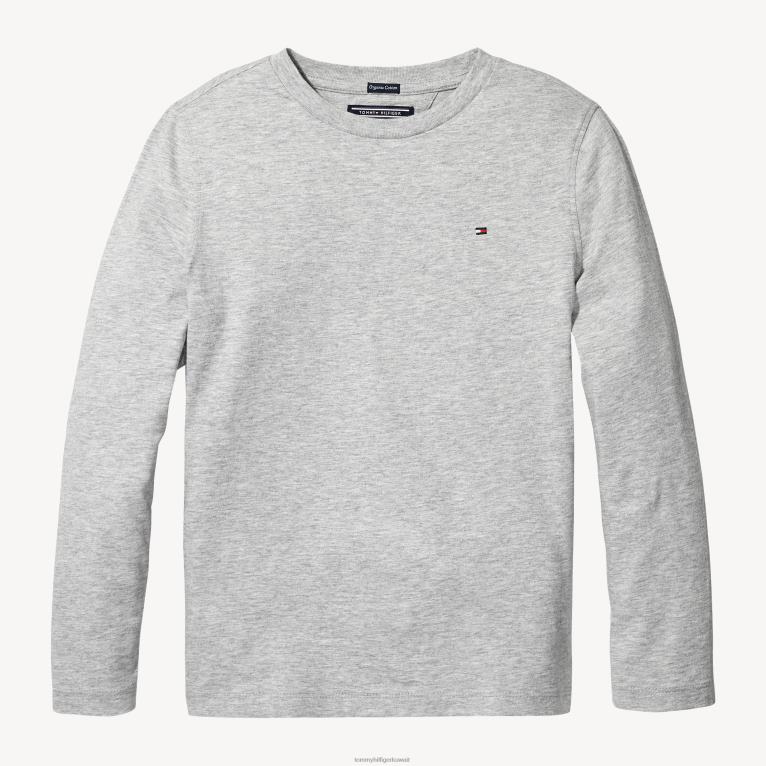 هيذر رمادي Tommy Hilfiger تي شيرت أساسي متماسك بأكمام طويلة للأولاد من 3 إلى 7 سنوات 44644151