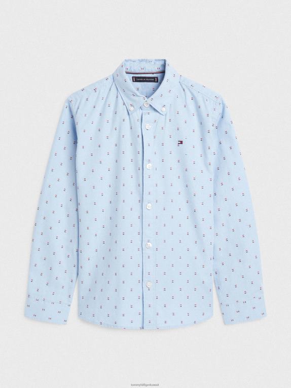 الأزرق الهادئ Tommy Hilfiger قميص أكسفورد دوبي بتفاصيل العلم للأولاد من 3 إلى 7 سنوات 44644158