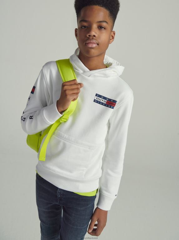 أبيض Tommy Hilfiger سترة بغطاء للرأس بشعار خارجي للأولاد من سن 3 إلى 7 سنوات 44644217