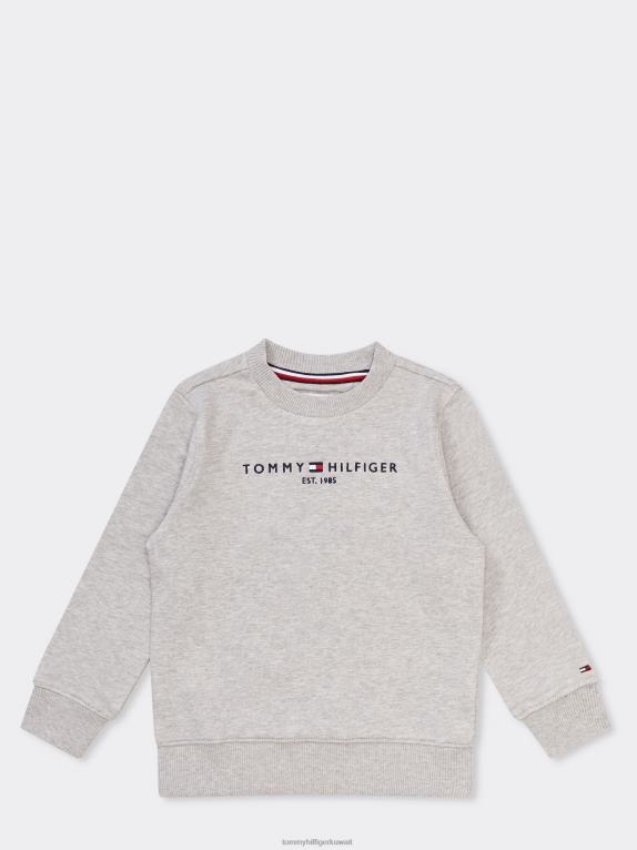 هيذر رمادي فاتح Tommy Hilfiger سويت شيرت أساسي للأطفال من الجنسين 3-7 44644226