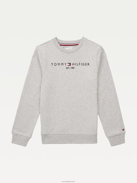 هيذر رمادي فاتح Tommy Hilfiger سويت شيرت أساسي للأطفال من الجنسين 3-7 44644226