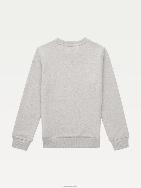 هيذر رمادي فاتح Tommy Hilfiger سويت شيرت أساسي للأطفال من الجنسين 3-7 44644226