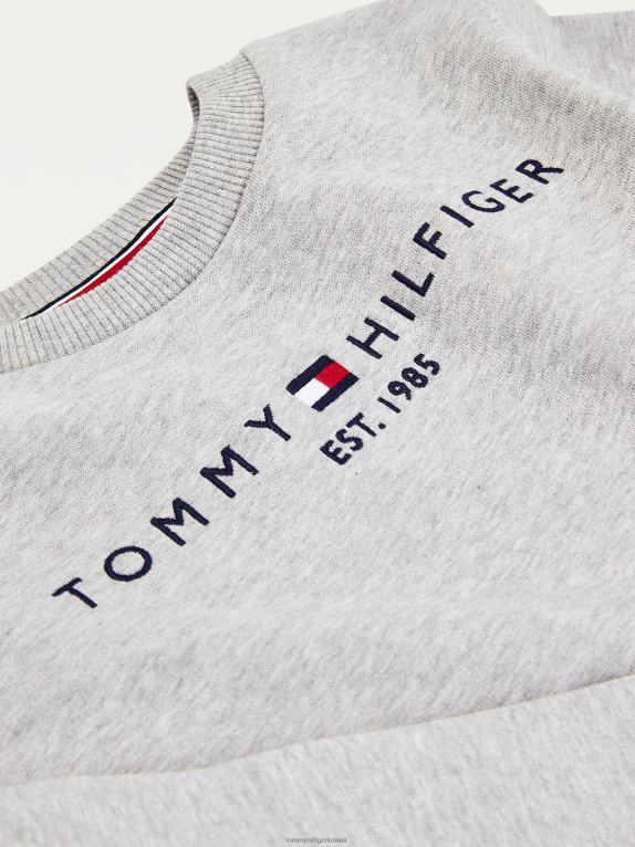 هيذر رمادي فاتح Tommy Hilfiger سويت شيرت أساسي للأطفال من الجنسين 3-7 44644226