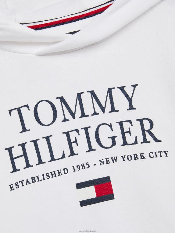 أبيض Tommy Hilfiger سترة بغطاء رأس للأولاد من القطن العضوي بعمر 3-7 سنوات 44644260