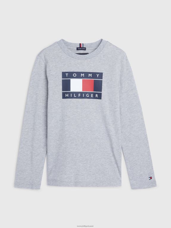 هيذر رمادي فاتح Tommy Hilfiger الأولاد 3-7 العلم تي شيرت طويل الأكمام 44644274